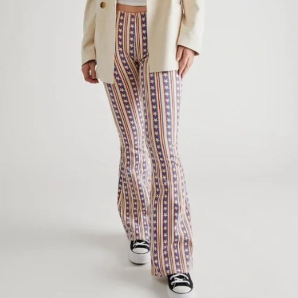 NWOT Free People Penny Boho Flare Jeans Stars & Stripes Red White Blue 30 10 - Picture 2 of 7